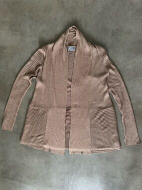 JM Collection Open-Front Ribbed Pocket Cardigan in Gold